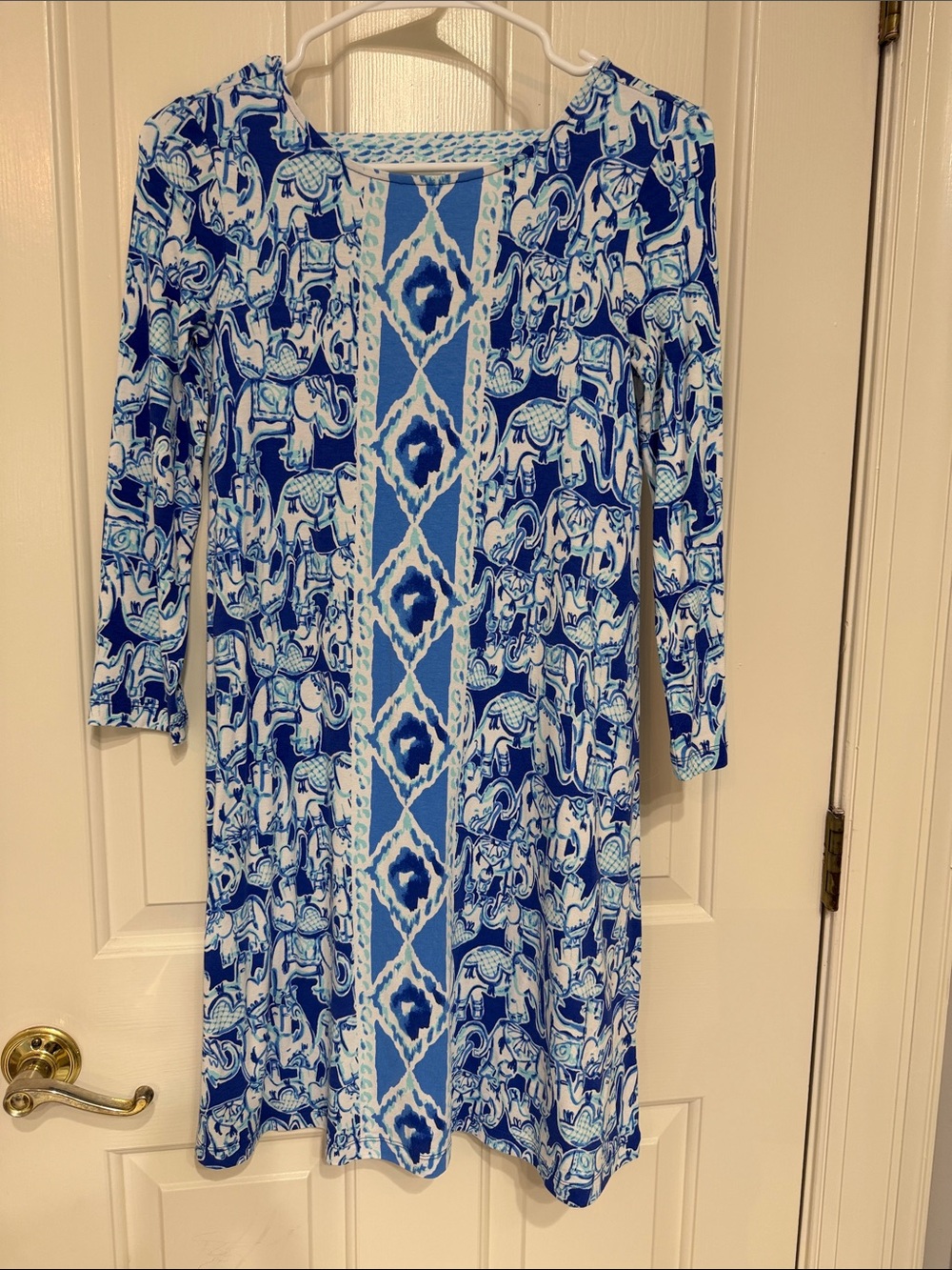 Lilly Pulitzer Blue & White Long-Sleeve Elephant Print Dress